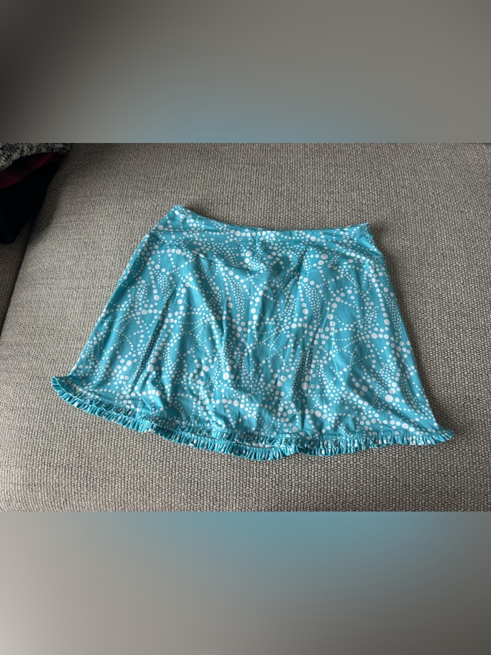 Gottex Turquoise Dot Print Ruffled Hem Skort